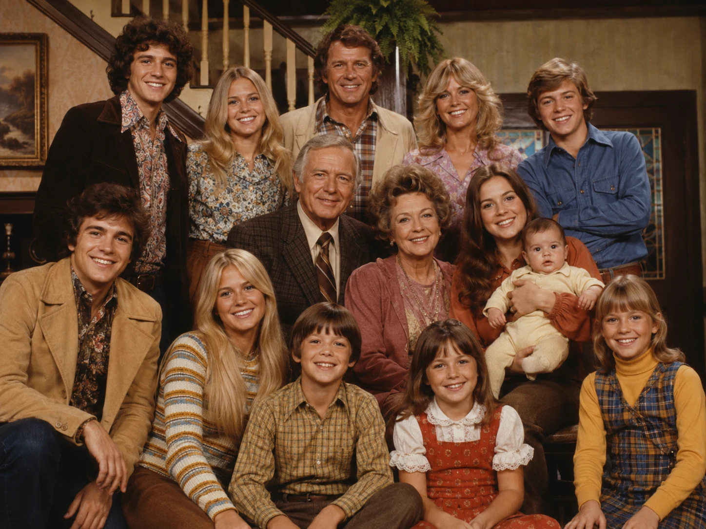 Large 1970s television-family publicity image representing changing households in prime time