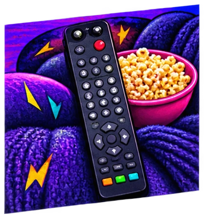 1990s prime-time TV remote and popcorn graphic