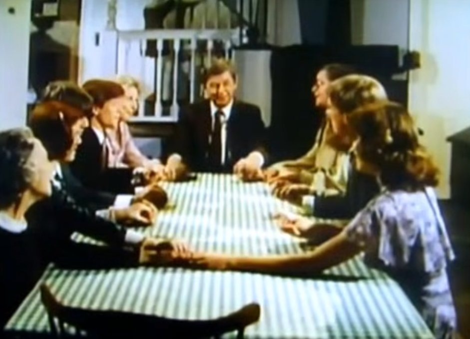 The Walton family saying goodnight across the darkened house