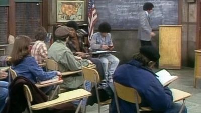 Gabe Kotter with the Sweathogs in the Welcome Back Kotter classroom