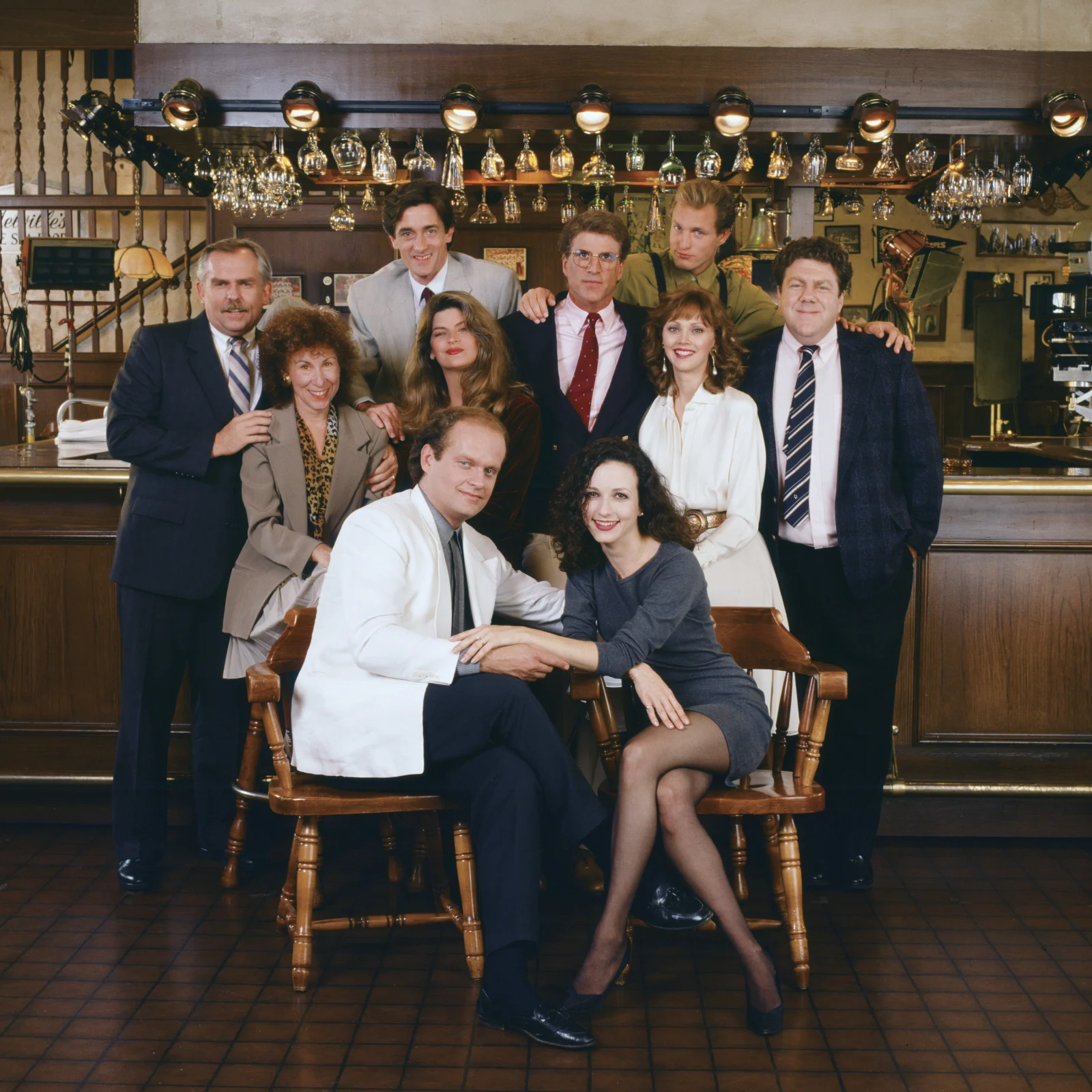 Cheers cast in the bar during the early 1990s