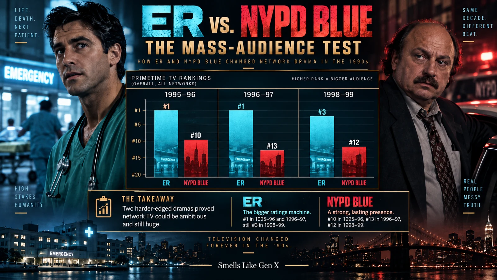 ER and NYPD Blue 1990s ratings comparison