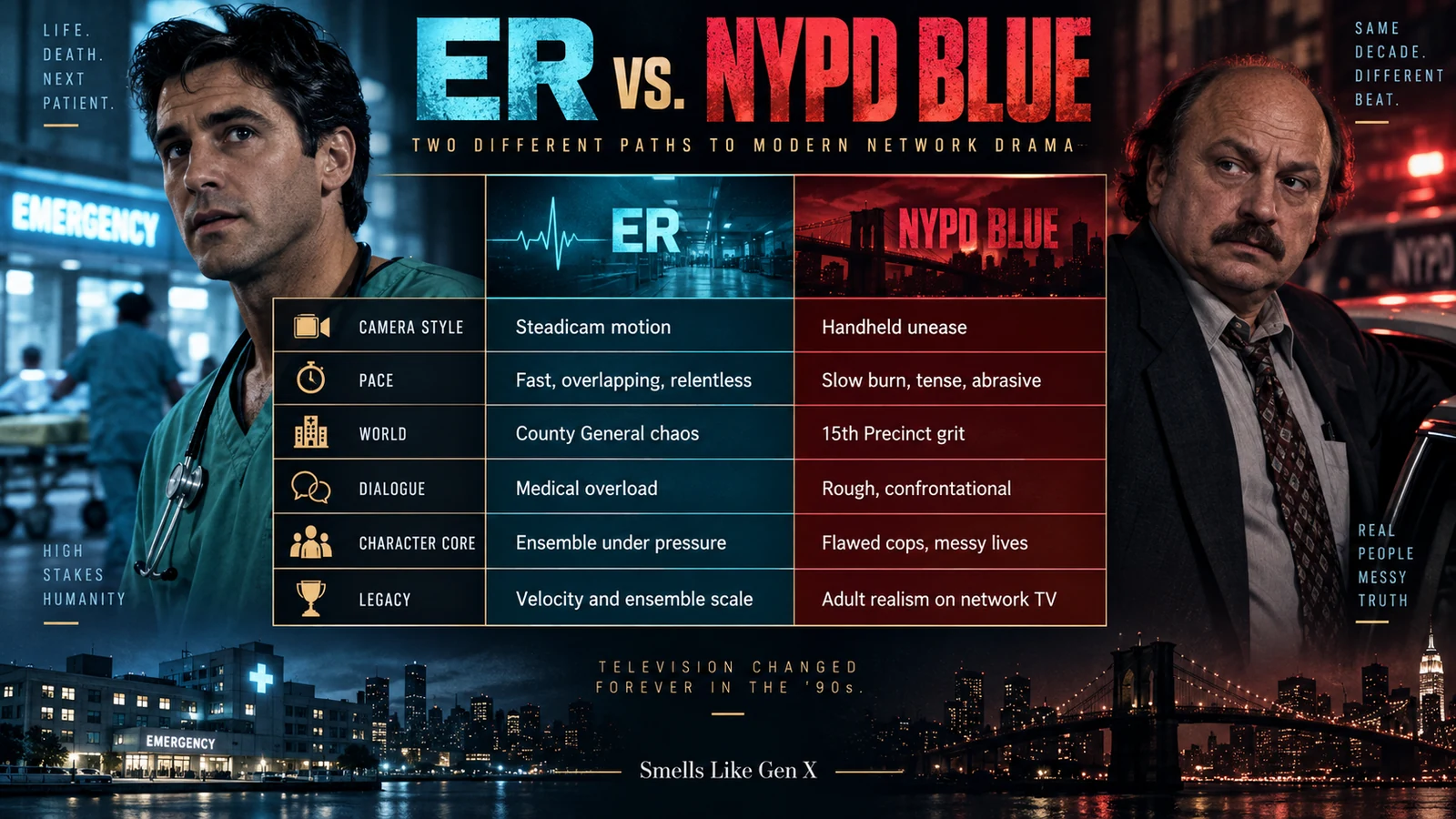 ER and NYPD Blue visual storytelling comparison