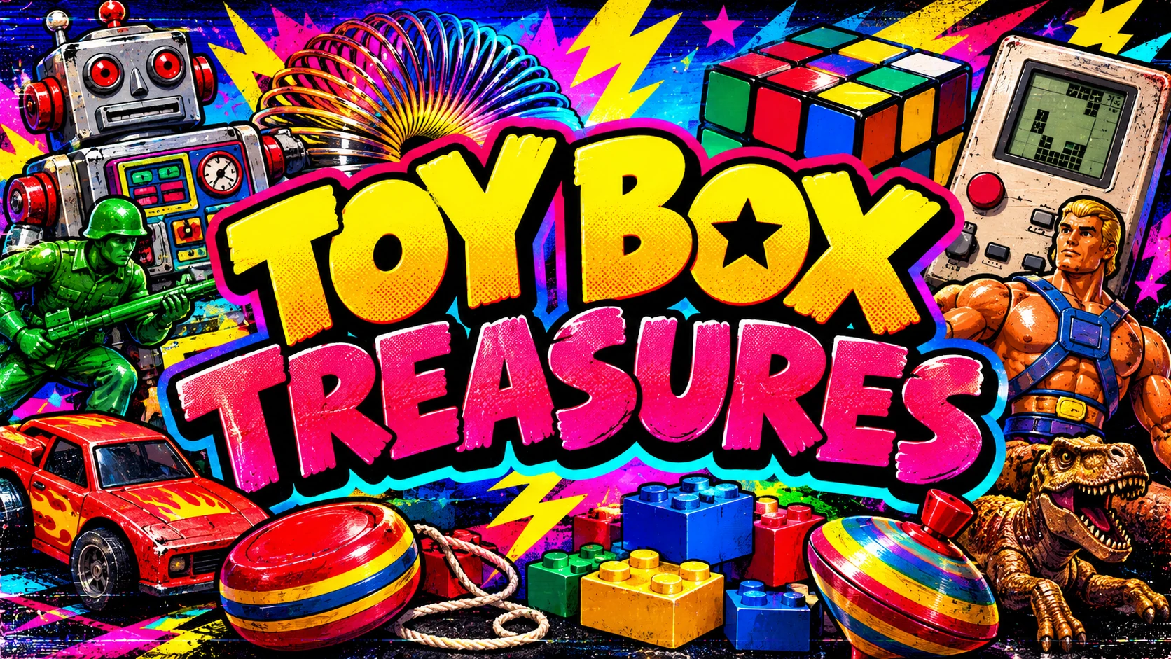 Retro toy box treasures collage
